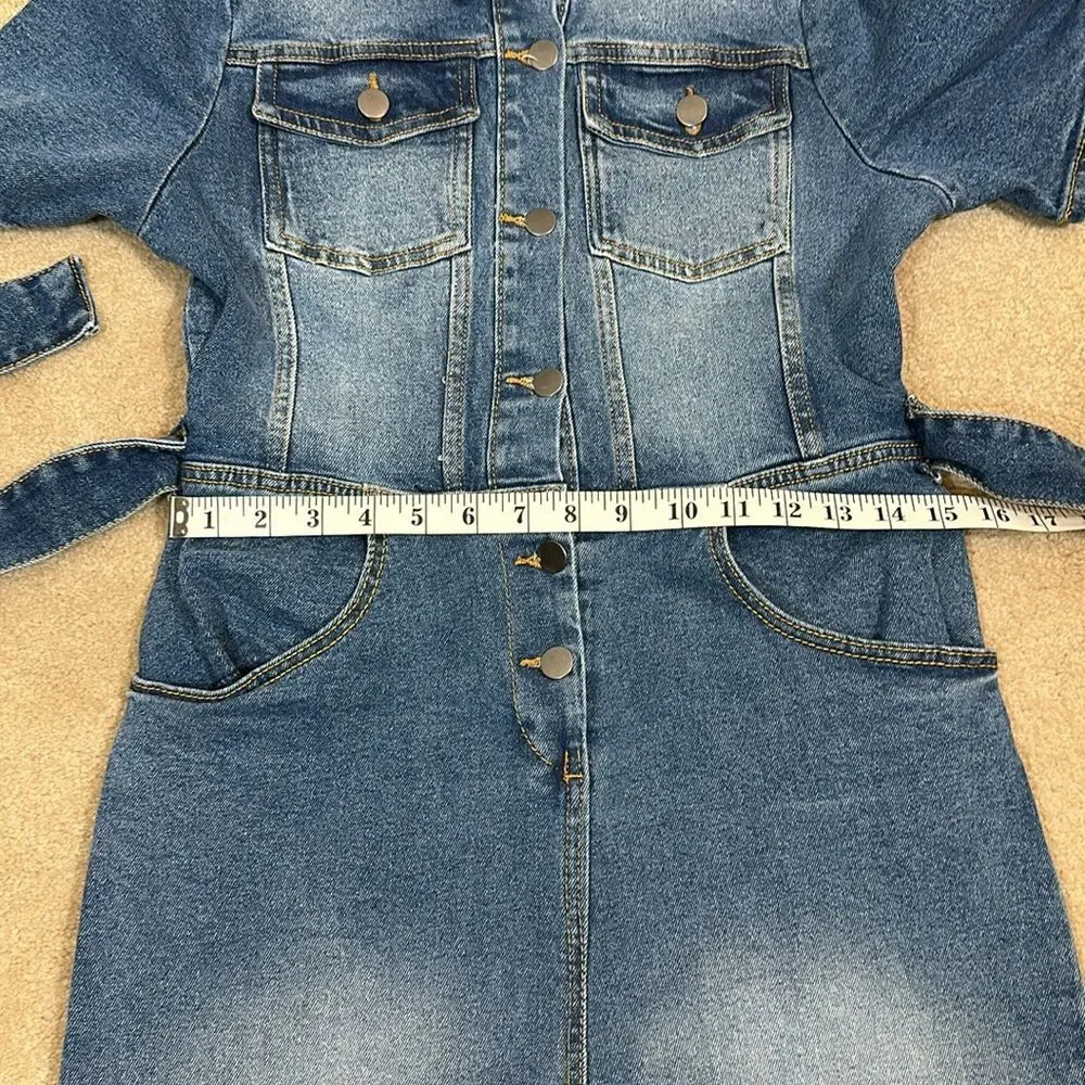 Avec Les Filles Denim Jumpsuit Shortsleeve Blue Cowgirl Cowboy Women Size 30 - Picture 8 of 11